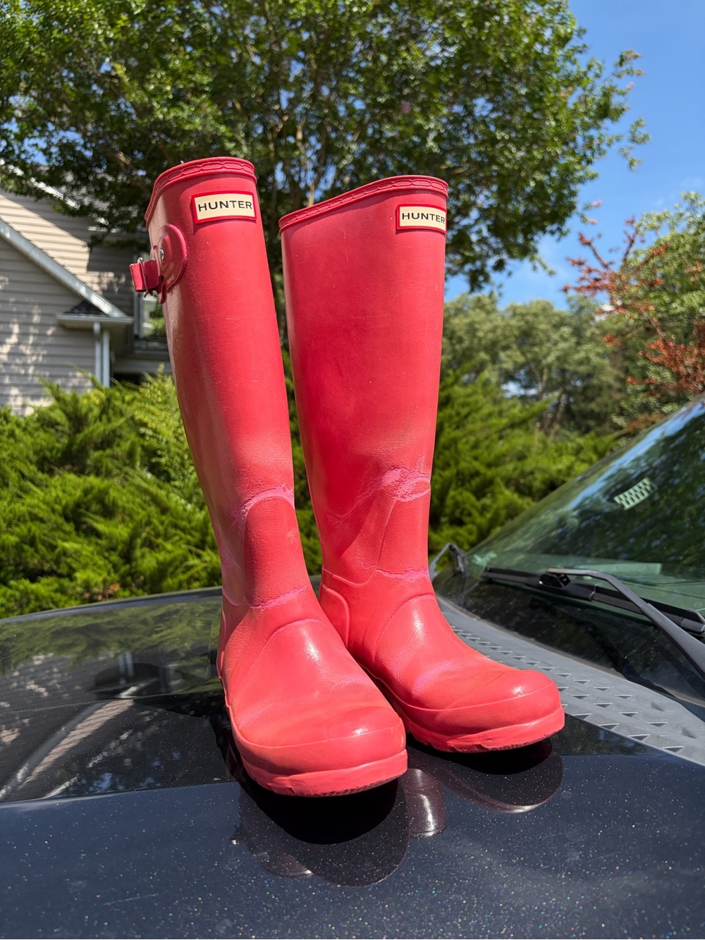 Hunter Red Knee-High Rain Boots